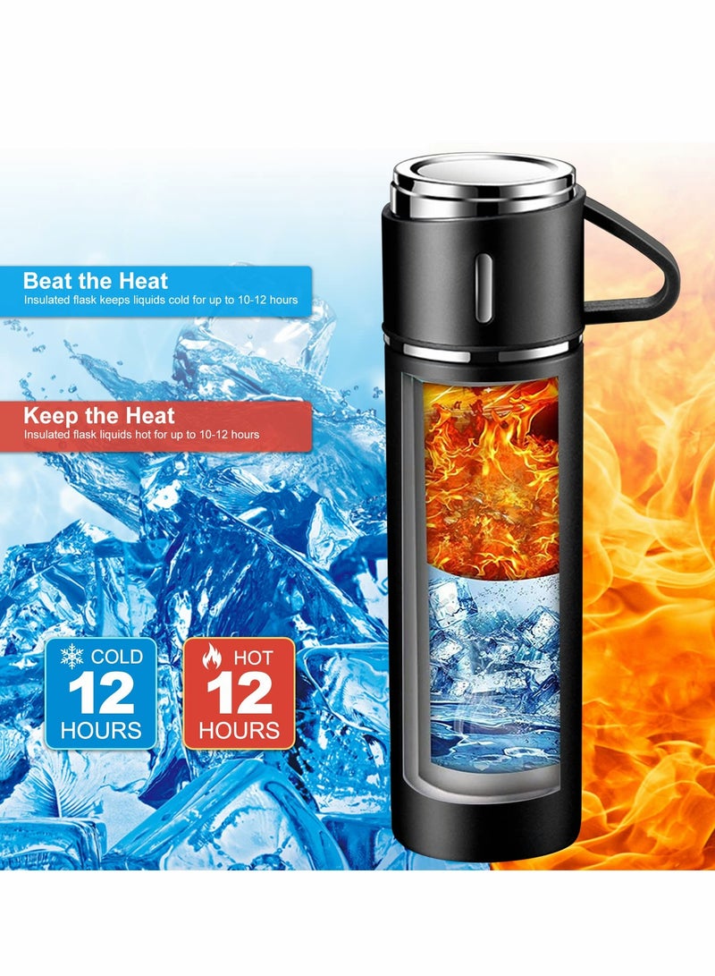 Water Bottle 500ml Vacuum Flask, Insulated Travel Mug with Leakproof Lid and Handle, Reusable Drinks Bottles Stays Coffee Tea Hot and Cold Up to 12 Hours for Work Sports Camping Cycling, Black - Image 4